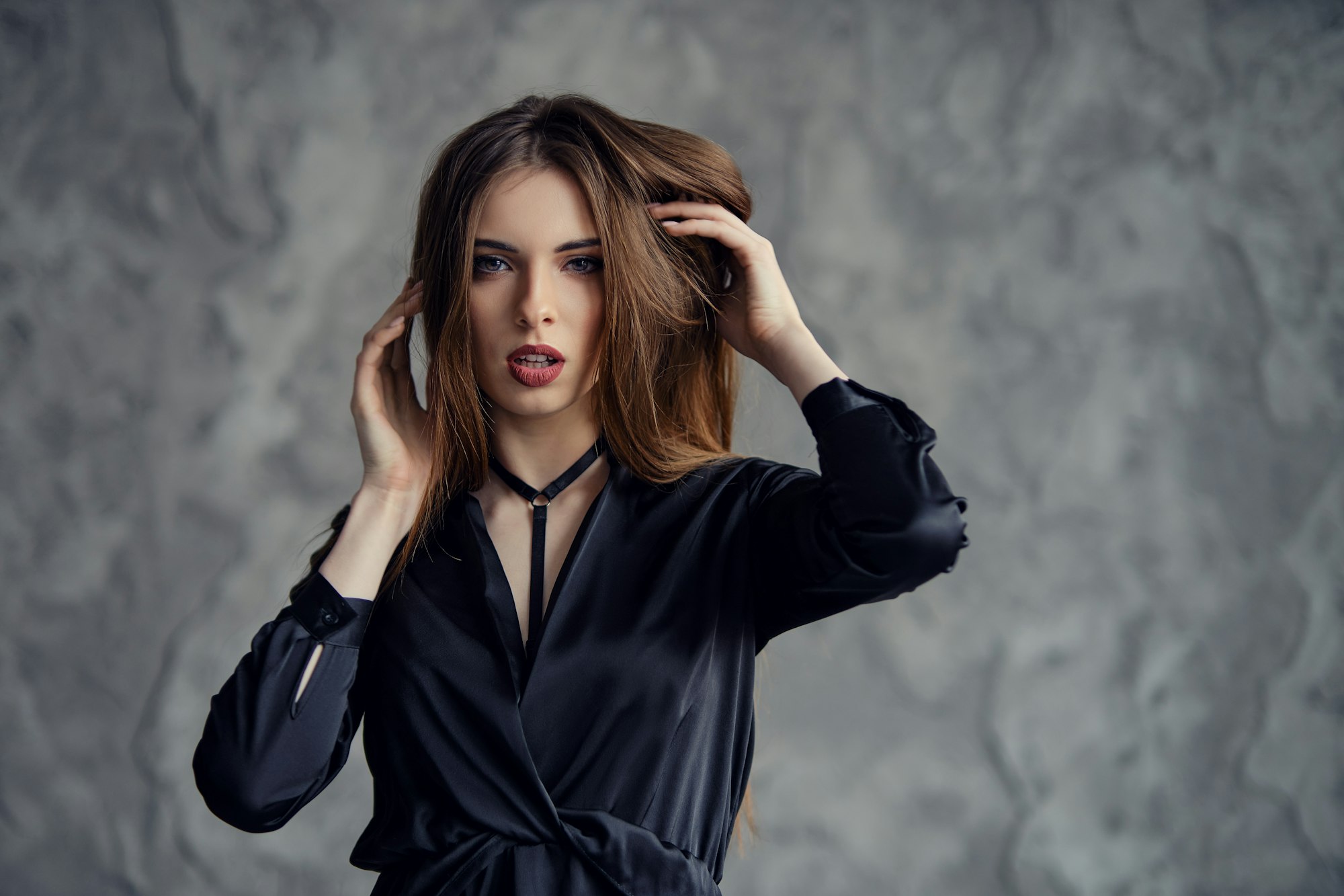 Young woman with long brown hair